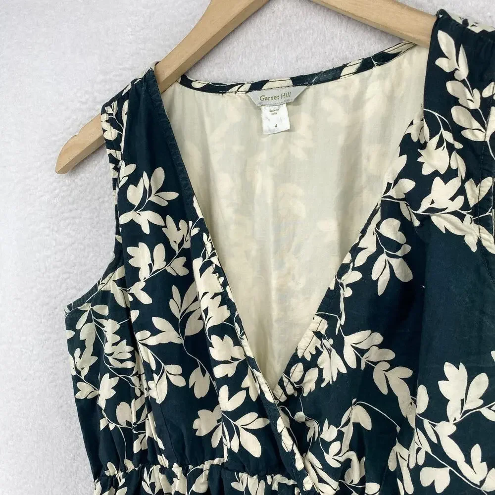 GARNET HILL Dress 4 Floral Surplice A-Line Mini Sleeveless Cotton Blue_2